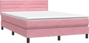 vidaXL Box Spring κρεβάτι με στρώμα ροζ 140x220 cm Βελούδινο