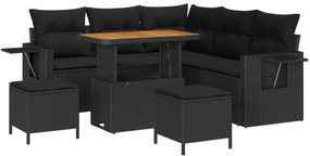 Σετ Καναπέ Κήπου με μαξιλάρι 8 pcs Μαύρο συνθετικό ρατάν