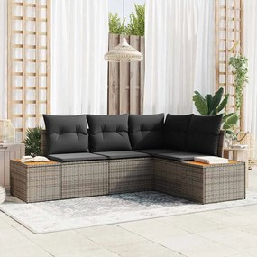 vidaXL Σετ Καναπέ Κήπου με μαξιλάρι 4 pcs Γκρι Πολυ ράταν