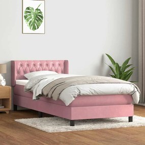 vidaXL Κρεβάτι Boxspring με Στρώμα Ροζ 100x210 εκ. Βελούδινο