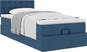 vidaXL Οθωμανικό κρεβάτι με στρώμα μπλε 90x190cm ύφασμα