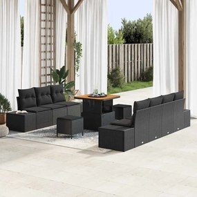 vidaXL Σετ Καναπέ Κήπου με μαξιλάρι 10 pcs Μαύρο 80 x 80 x 71 cm