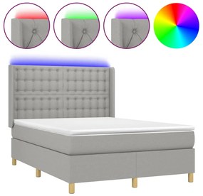 vidaXL Κρεβάτι Boxspring με Στρώμα &amp; LED Αν.Γκρι 140x190εκ. Υφασμάτινο