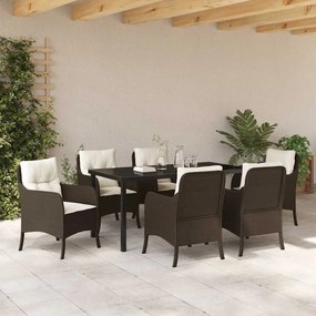 vidaXL Σέτ φαγητού για κήπο με μαξιλάρι 7 pcs Καφέ Πολυ ράταν