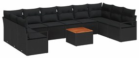 vidaXL Σετ Καναπέ Κήπου με μαξιλάρι 11 pcs Μαύρο Πολυ ράταν