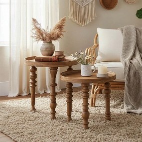 Τραπέζι σαλονιού Kelly σετ 2τεμ μασίφ ξύλο ακακίας φυσικό 60x60x46 εκ.