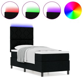 vidaXL Κρεβάτι με Αποθήκευση & Στρώμα & LED Μαύρο 80x200 εκ. Ύφασμα