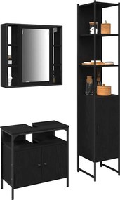 vidaXL Σετ Επίπλων Μπάνιου με ράφι 3 pcs Μαύρη Οξυά Επεξεργασμένο ξύλο
