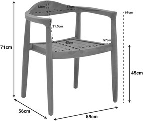 Πολυθρόνα Ganny pakoworld teak ξύλο σε φυσική απόχρωση 59x56x71εκ