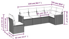 vidaXL Καναπές Κήπου 6 Τεμαχίων Μαύρο από Συνθετικό Ρατάν με Μαξιλάρια