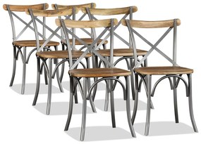 Καρέκλες Τραπεζαρίας 6 τεμ. από Μασίφ Ξύλο Μάνγκο και Ατσάλι