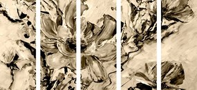 Εικόνα 5 μερών μοντέρνα ζωγραφισμένα καλοκαιρινά λουλούδια σε σέπια - 100x50