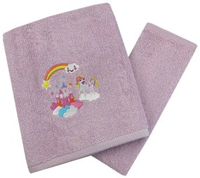 Πετσέτες Παιδικές Unicorn Castle (Σετ 2τμχ) Pink Astron Σετ Πετσέτες 65x135cm 100% Βαμβάκι
