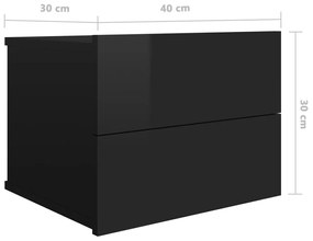 Κομοδίνο Γυαλιστερό Μαύρο 40 x 30 x 30 εκ. από Επεξ. Ξύλο - Μαύρο