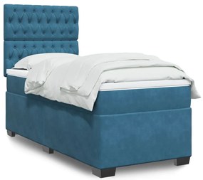 vidaXL Κρεβάτι Boxspring με Στρώμα Μπλε 90x200 εκ. Βελούδινο
