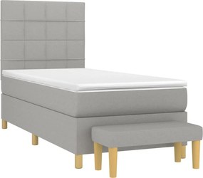 vidaXL Κρεβάτι Boxspring με Στρώμα Ανοιχτό Γκρι 90x190 εκ. Υφασμάτινο