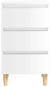 Κομοδίνα 2 τεμ. Γυαλ. Λευκό 40 x 35 x 69 εκ. με Ξύλινα Πόδια - Λευκό