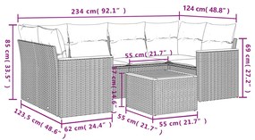 vidaXL Καναπές Σετ 7 Τεμαχίων Μαύρο Συνθετικό Ρατάν με Μαξιλάρια