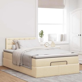 vidaXL Οθωμανικό κρεβάτι με στρώμα &amp; LEDs Cream 120x200cm ύφασμα