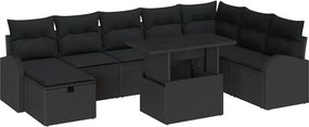 vidaXL Σετ Καναπέ Κήπου με μαξιλάρι 9 pcs Μαύρο Πολυ ράταν