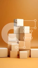 Intra Συλλεκτικό Ξύλινο Παζλ Plywood 4mm - Στοιβαγμένα λευκά χάρτινα κουτιά σε πορτοκαλί φόντο Σε Ξύλινο Κουτί - Διαστάσεις Puzzle: 10x10 cm – 25 κομμάτια