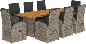 vidaXL Σετ Τραπεζαρίας Κήπου 9 τεμ. Γκρι Συνθ. Ρατάν με Μαξιλάρια
