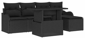 vidaXL Σετ Καναπέ Κήπου με μαξιλάρι 6 pcs Μαύρο Πολυρατάν