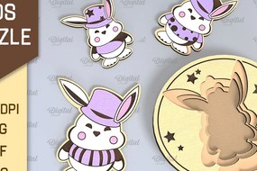 Σετ των 2 Intra απο ξύλο plywood 3mm-4mm πάχος Bunny Family Puzzle Σχέδιο κοπής με λέιζερ Δίασταση 15x15 cm INTRAFABR-108371710