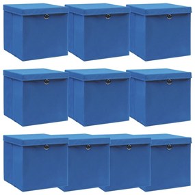 Κουτιά Αποθήκευσης με Καπάκια 10 τεμ Μπλε 32x32x32εκ Υφασμάτινα - Μπλε