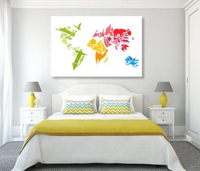 Εικόνα στον παγκόσμιο χάρτη φελλού με σύμβολα μεμονωμένων ηπείρων - 90x60  wooden