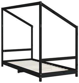 vidaXL Πλαίσιο Παιδικού Κρεβατιού Μαύρο 2x(90x190)εκ Μασίφ Ξύλο Πεύκου