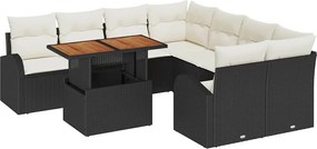 vidaXL Σετ Καναπέ Κήπου με μαξιλάρι 9 pcs Μαύρο και κρεμ