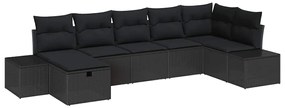 vidaXL Σετ Καναπέ Κήπου με μαξιλάρι 7 pcs Μαύρο Πολυ ράταν