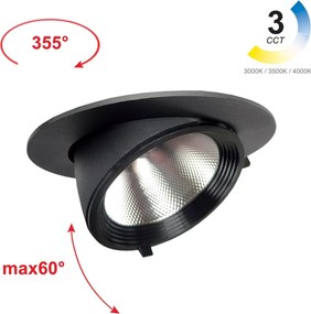 LED Σποτ Χωνευτό Κινητό Roma 30W 3-CCT 36° ⌀16cm Μαύρο