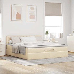 vidaXL Οθωμανικό Κρεβάτι με Στρώμα Κρέμα 160x200cm Ύφασμα