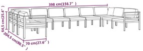 vidaXL Σαλόνι Κήπου 10 Τεμαχίων Ανθρακί Αλουμινίου με Μαξιλάρια