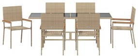 vidaXL Σέτ φαγητού για κήπο 7 pcs Μπεζ συνθετικό ρατάν
