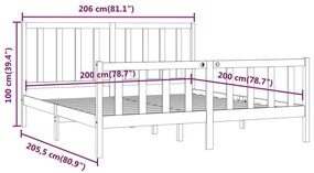 Πλαίσιο Κρεβατιού Λευκό 200 x 200 εκ. από Μασίφ Ξύλο - Λευκό