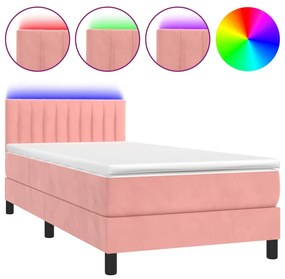 VidaXL Κρεβάτι Boxspring με Στρώμα & LED Ροζ 90x190 εκ. Βελούδινο