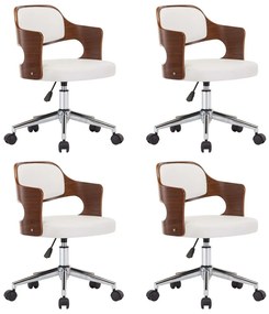 Καρέκλες Τραπεζαρίας Περιστρ. 4 τεμ Λευκό Λυγ. Ξύλο/Συνθ. Δέρμα - Λευκό