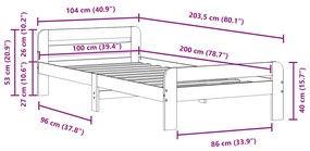 Σκελετός Κρεβατιού Χωρίς Στρώμα 100x200 εκ. Μασίφ Πεύκο - Καφέ