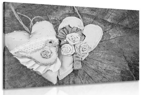 Εικόνα χειροποίητων καρδιών σε κούτσουρο σε ασπρόμαυρο - 120x80