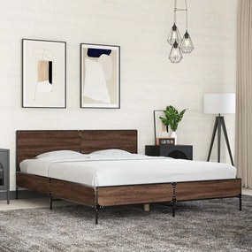 vidaXL Πλαίσιο Κρεβατιού Καφέ Δρυς 160x200 εκ. Επεξ. Ξύλο &amp; Μέταλλο