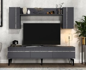 Stewehome Σετ Έπιπλο Τηλεόρασης Defne Ανθρακί Ασημί 150x40x80 cm