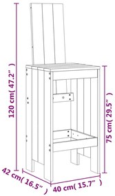 Σκαμπό Μπαρ 2 Τεμ. 40 x 42 x 120 εκ. από Μασίφ Ξύλο Πεύκου - Καφέ