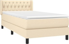 vidaXL Κρεβάτι Boxspring με Στρώμα Κρεμ 90x200 εκ.Υφασμάτινο
