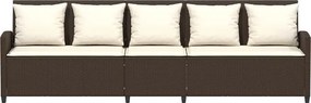 vidaXL Καναπές κήπου 5θέσιος με μαξιλάρια Brown Poly Rattan