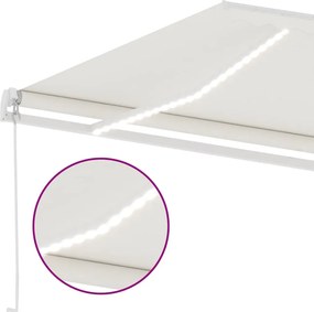 vidaXL Χειροκίνητη τέντα με ηλιακό LED 6 x 3 m Κρεμ 100% Πολυεστέρας