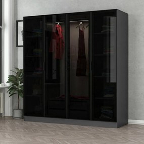 Τετραφυλλη Ντουλαπα Ανθρακι/Μαυρο KALEO 52x315x210