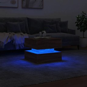 vidaXL Τραπεζάκι Σαλονιού με LED Καφέ Δρυς 50 x 50 x 40 εκ.